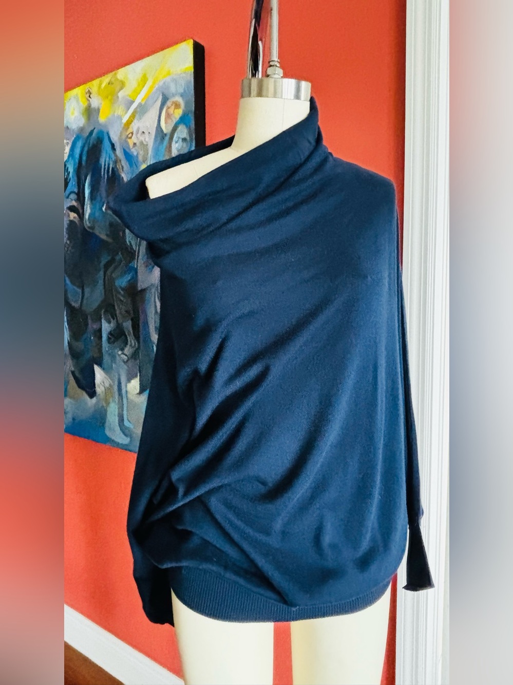 Women's Navy Cowl Neck Sweater
